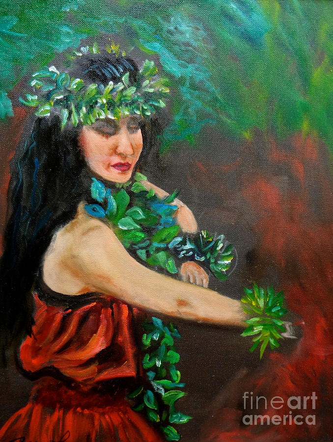Hula Girl in Red Painting by Jenny Lee