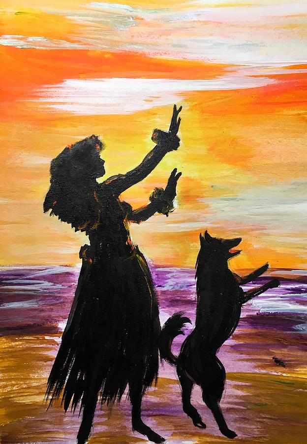 Hula Husky Painting by Karen Ferrand Carroll
