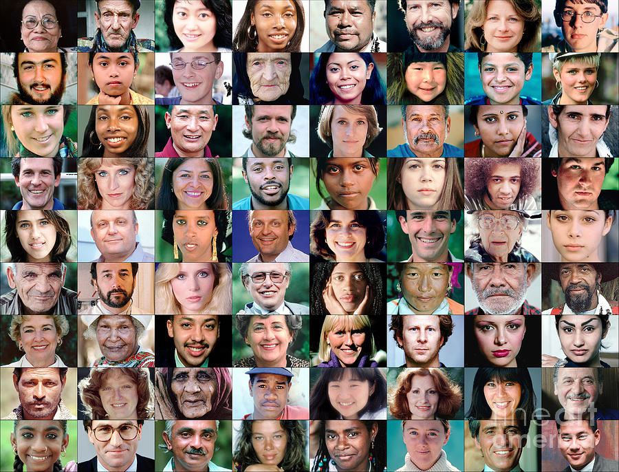 Mixed Race Photograph - Human Faces in a Grid by Wernher Krutein
