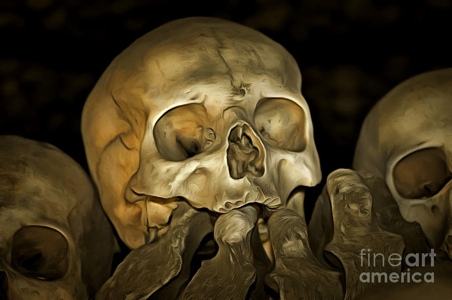 Halloween Digital Art - Human Skull and Bones by Michal Boubin