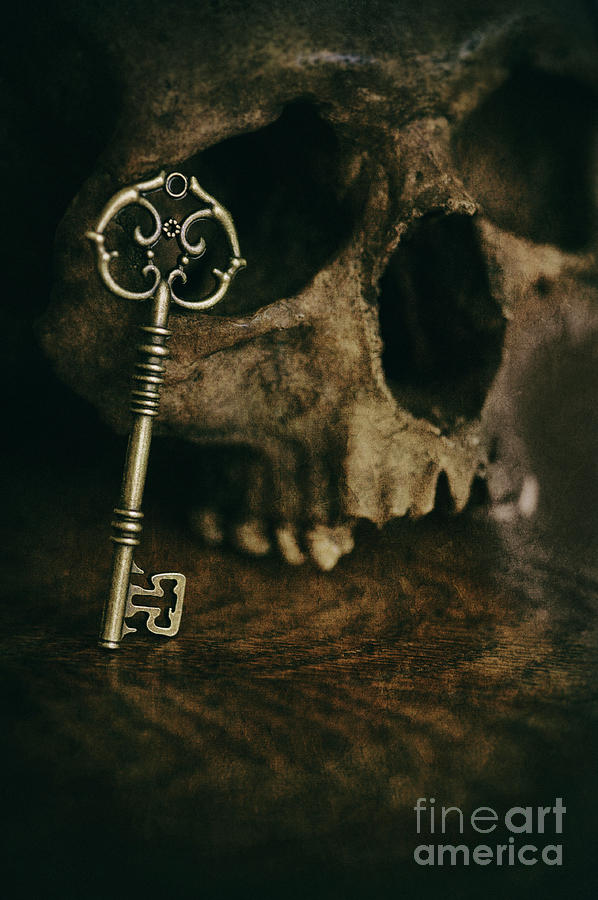 Human Skull With Vintage Key Photograph by Lee Avison