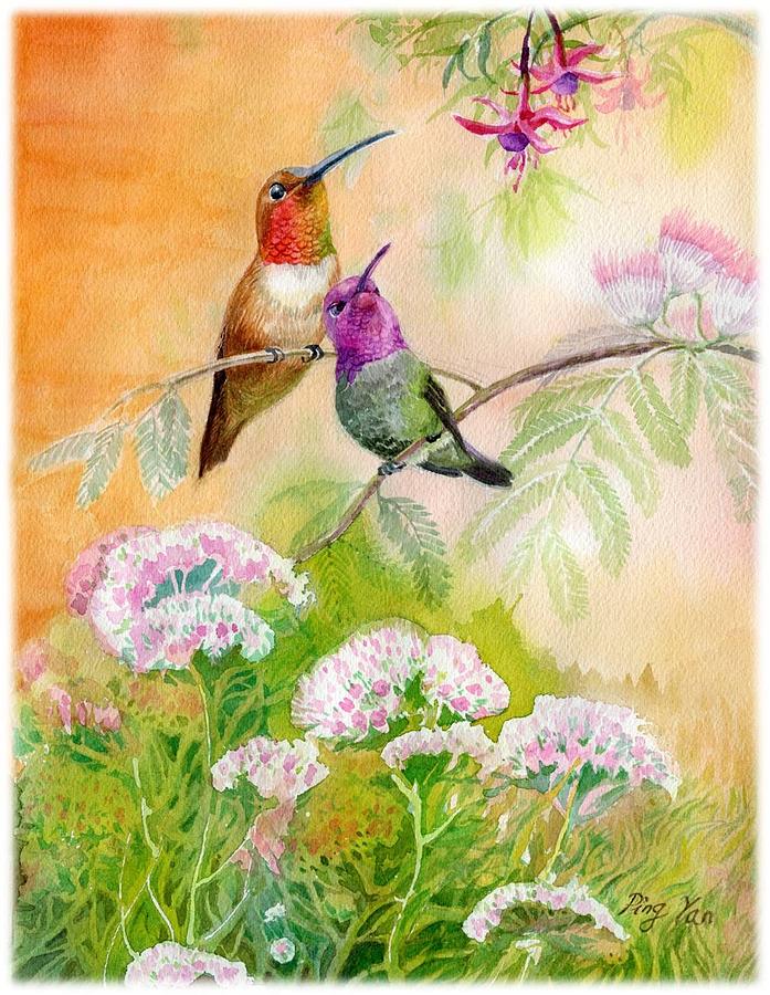 Humington Bird Painting by Ping Yan