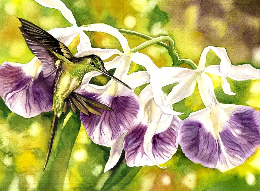 Humming Bird With Orchids Painting by Alfred Ng