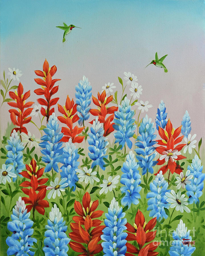 Humming Birds Feeding on Wildflowers Painting by Jimmie Bartlett