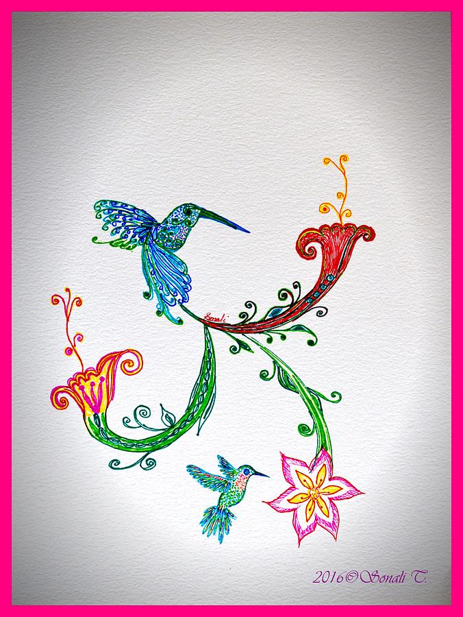 Humming Birds Drawing - Humming Holiday by Sonali Gangane