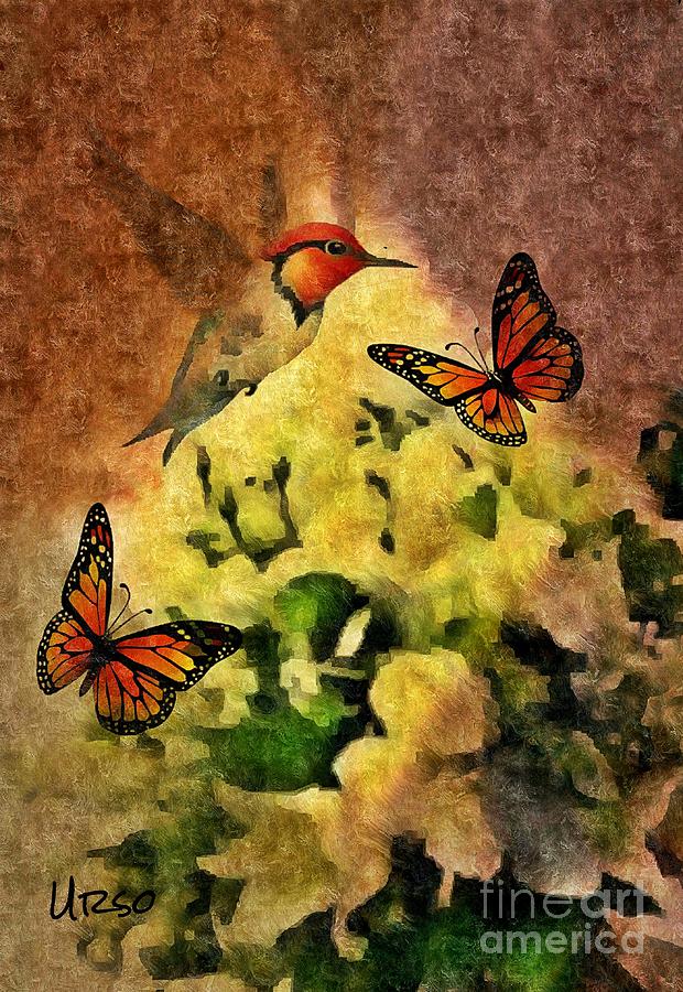 Hummingbird and Butterflies Digital Art by Maria Urso