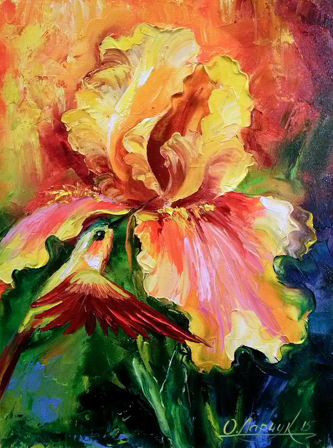 Nature Painting - Hummingbird and lily by Olha Darchuk