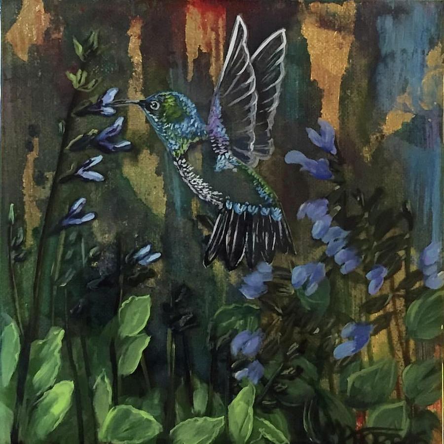 Hummingbird and Salvia Mixed Media by Melissa Torres