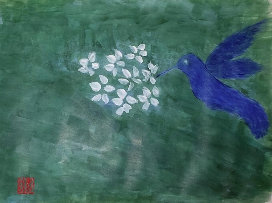Hummingbird and the Lily Pads Painting by Margaret Welsh Willowsilk