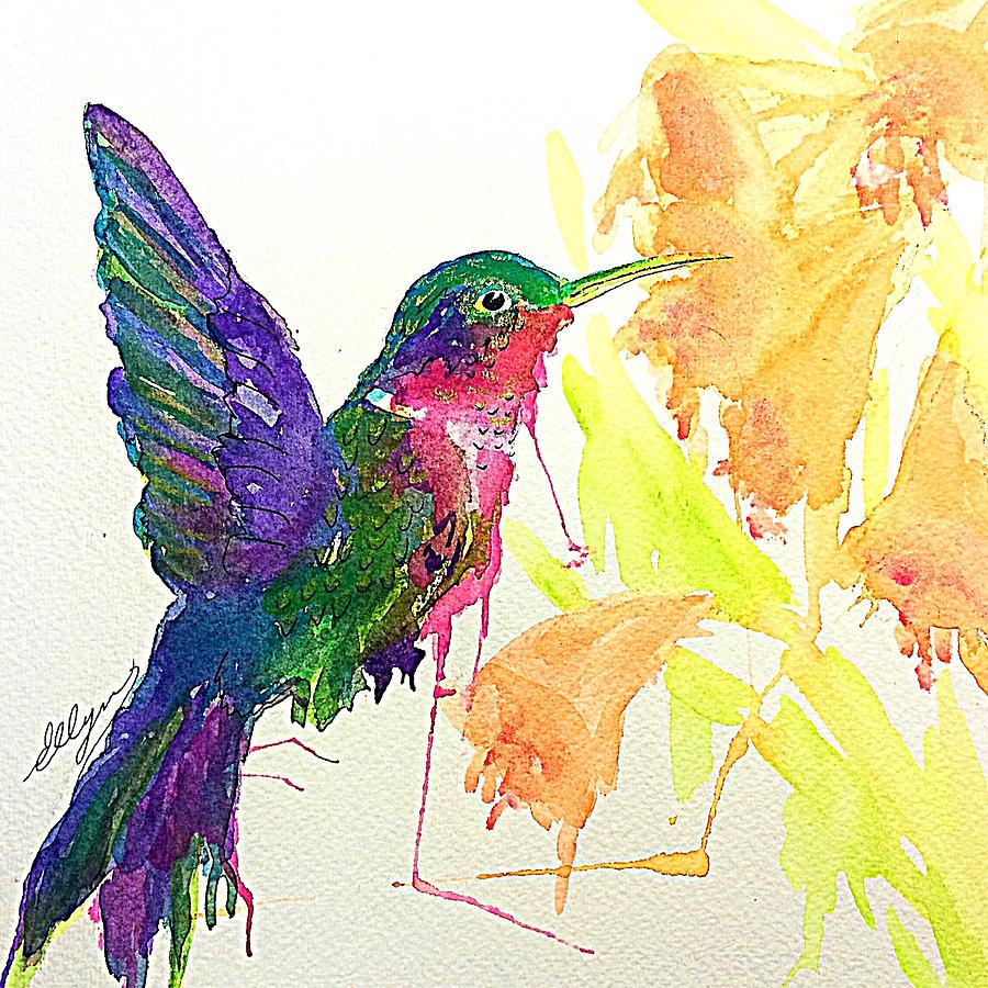 Hummingbird Drinking Nectar  Painting by Ellen Levinson