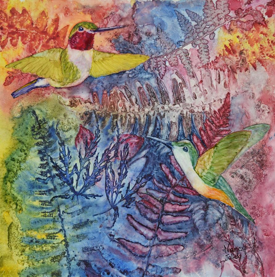 Hummingbird Duo Painting by Nancy Jolley