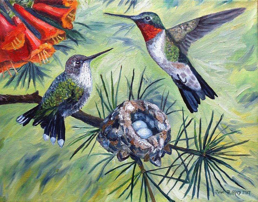 Hummingbird Family Painting by Julie Brugh Riffey
