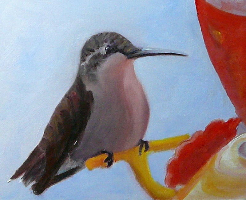 Bird Painting - Hummingbird Feeder by Betty Pimm