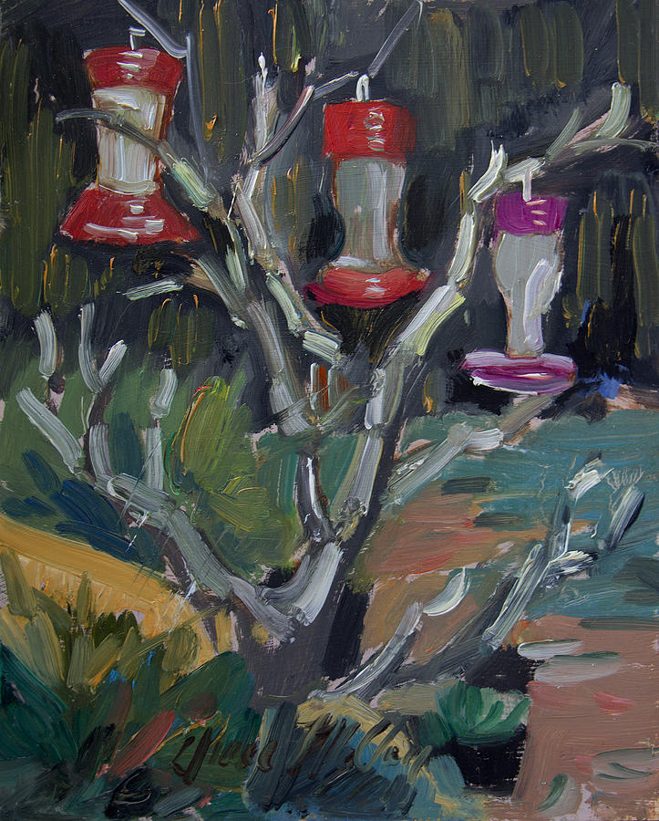 Hummingbird Feeders in Idyllwild Painting by Diane McClary