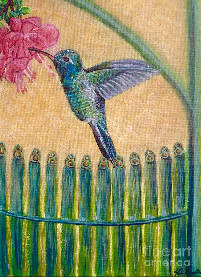 Hummingbird Garden Gate Cropped Painting by Kimberlee Baxter