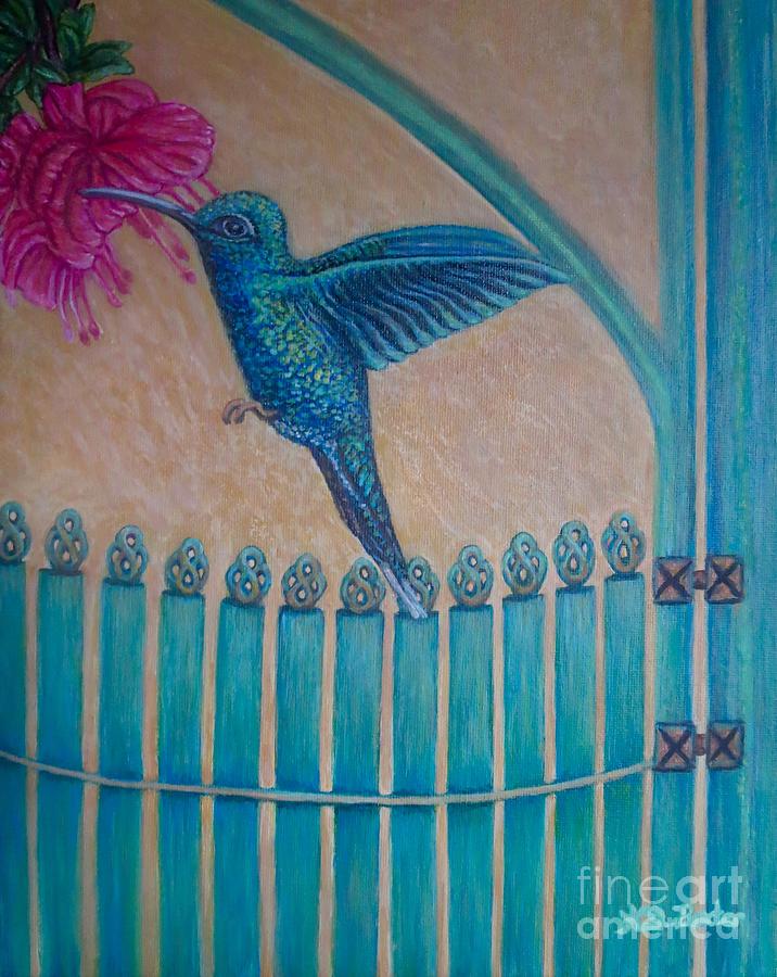 Hummingbird Garden Gate Revised Painting by Kimberlee Baxter