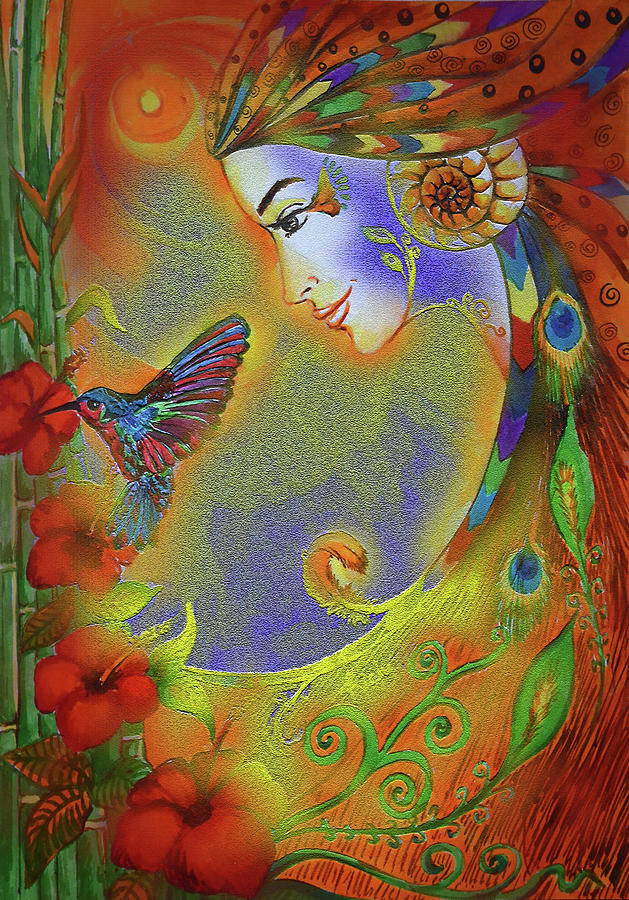 HummingBird Glow - Richa Malik Painting by Harsh Malik