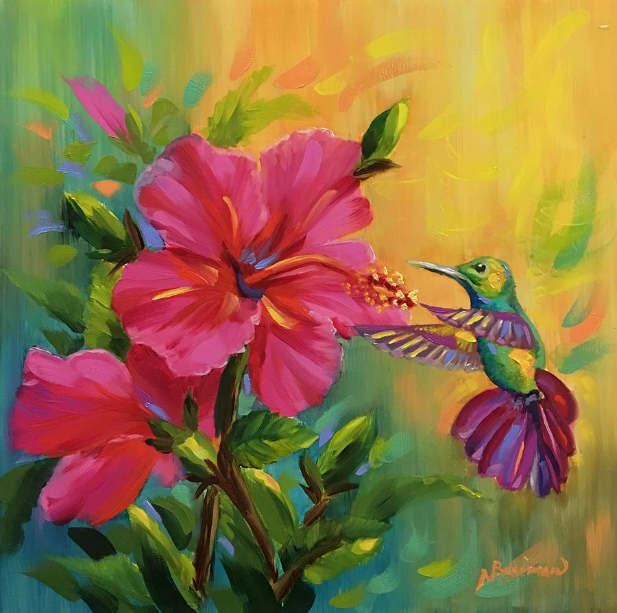 Hummingbird Happiness Painting by Nancy Breiman