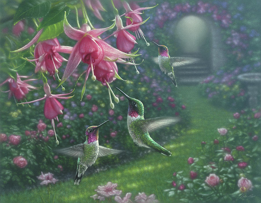 Flower Painting - Hummingbird Haven by Collin Bogle