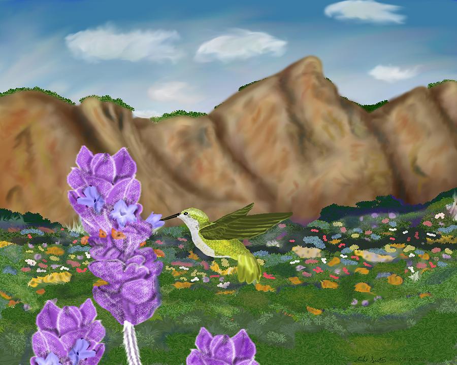 Birds Painting - Hummingbird Meadows by Mike Sexton Birds Painting - Hummingbird Meadows by Mike Sexton