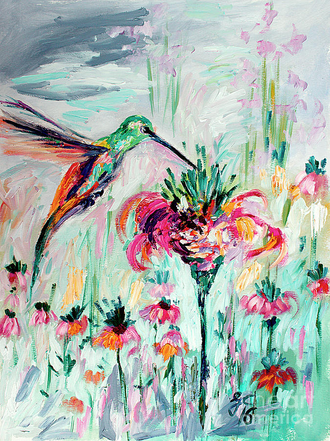 Hummingbird Modern Impressionist Oil Painting Painting by Ginette Callaway