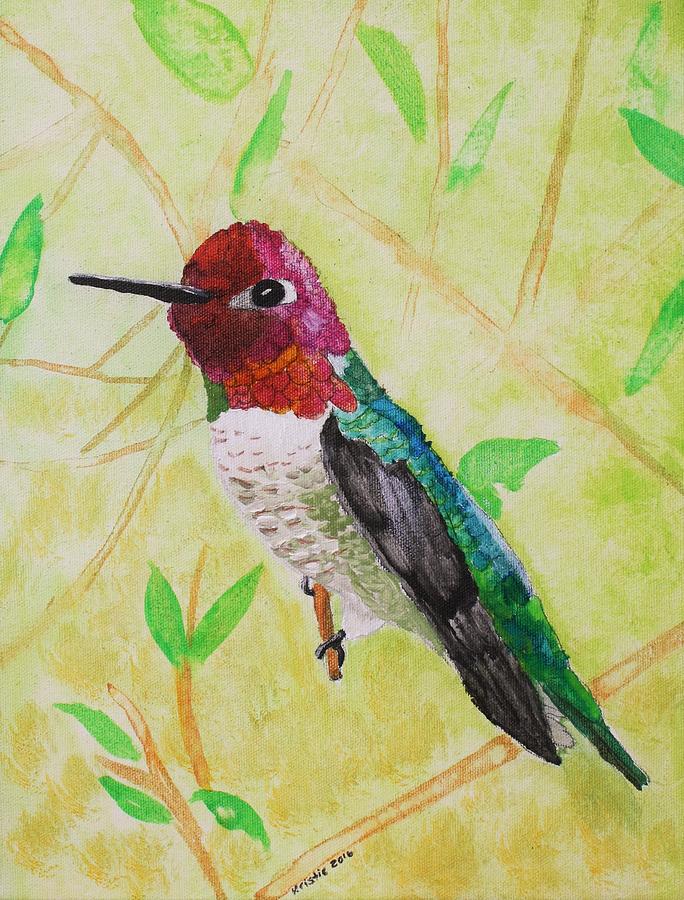 Hummingbird on Branch Painting by Kristie Zweig Christensen | Fine Art ...