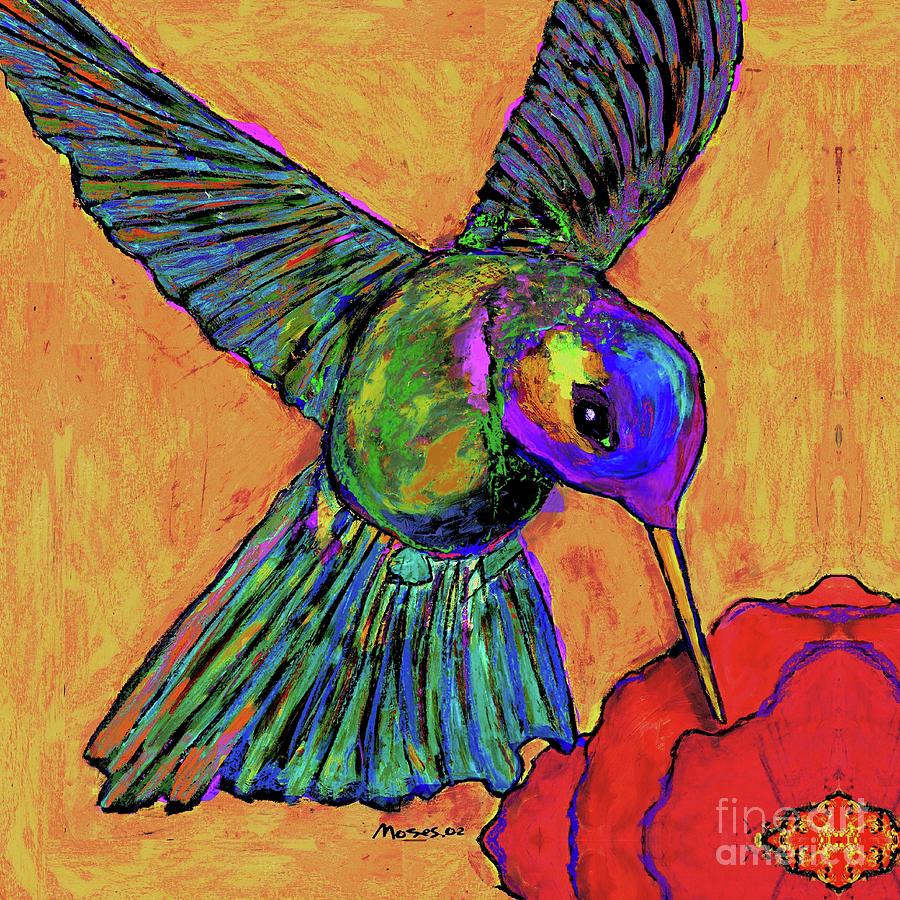 Hummingbird on Yellow Painting by Dale Moses