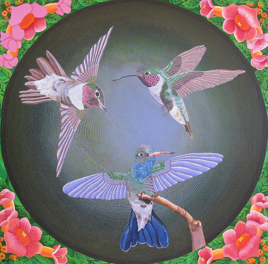 Hummingbird Trio Painting by Amanda  Lynne