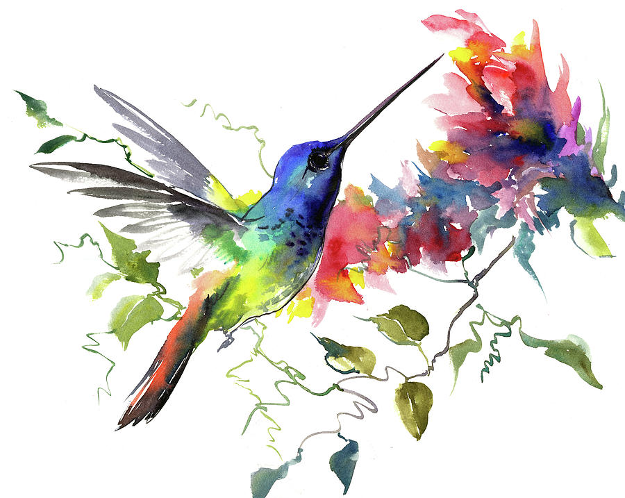 Hummingbird Painting - Hummingbird, Tropical Colors, Tropical, Hawaiian Design by Suren Nersisyan
