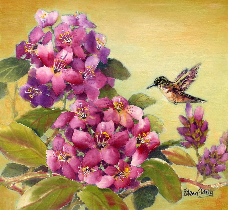 Hummingbird with Rhododendron Painting by Eileen  Fong