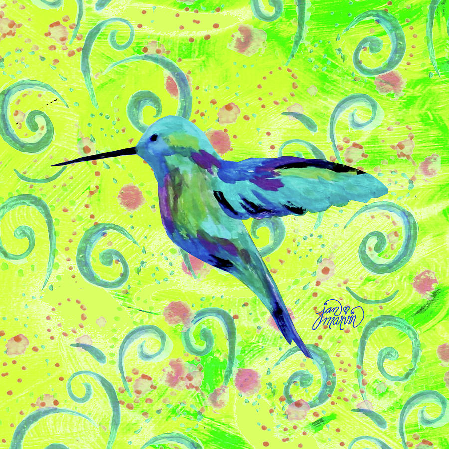 Hummingbird with swirls Painting by Jan Marvin