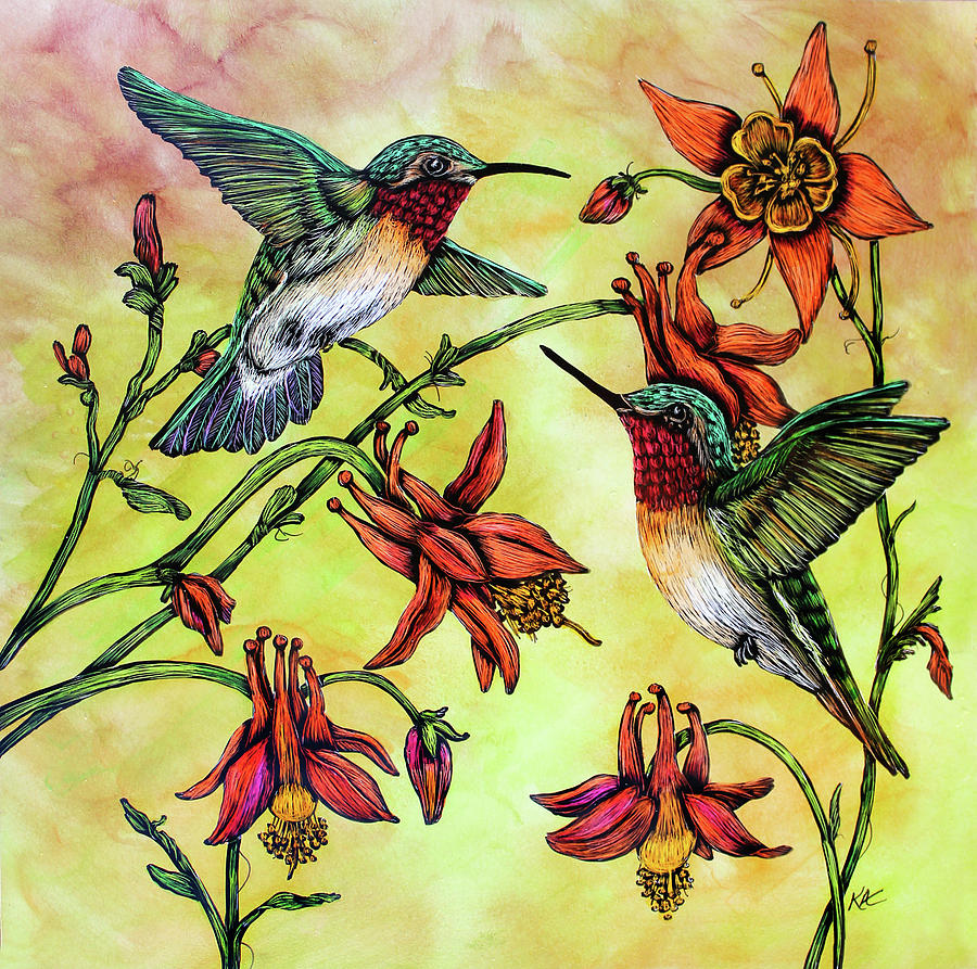 Hummingbirds and Columbine Painting by Kimberly Anderson - Fine Art America