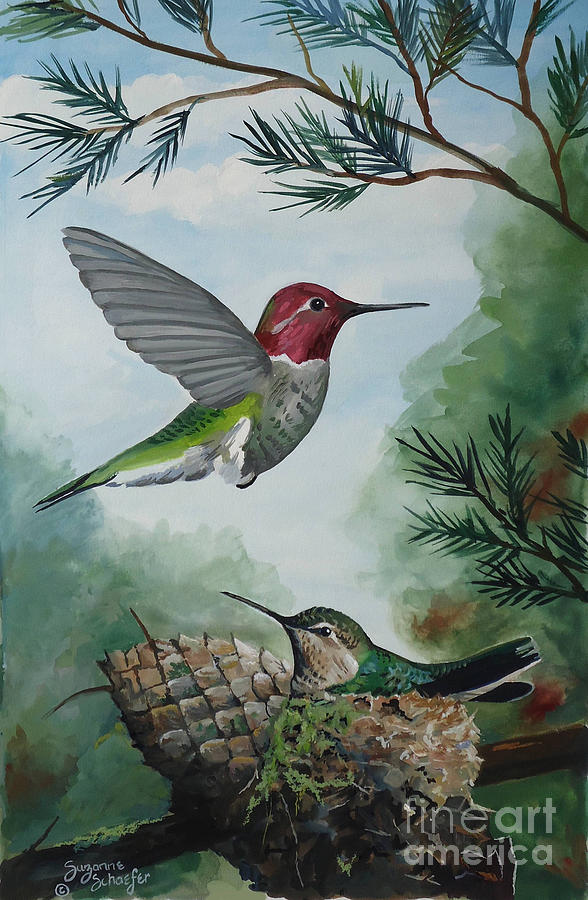 Hummingbirds In Wait Painting by Suzanne Schaefer