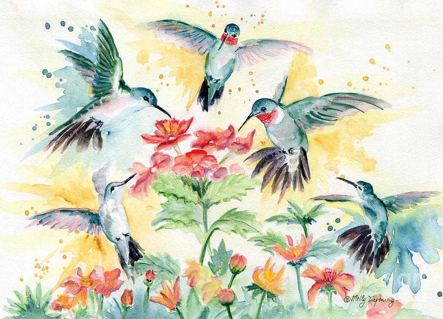 Hummingbirds Party Painting by Melly Terpening