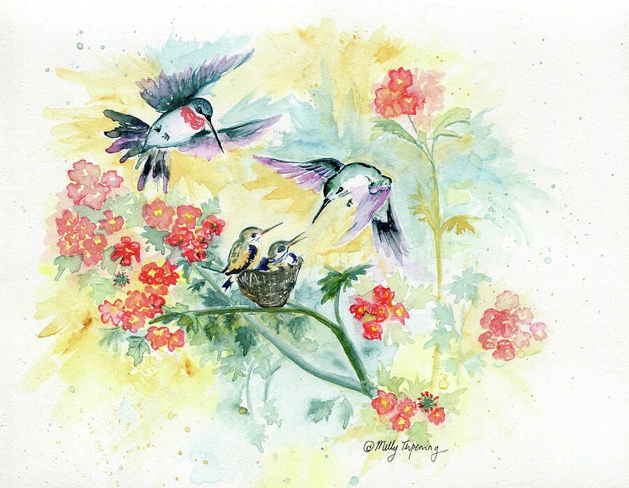 Hummingbirds Secret Garden Painting by Melly Terpening