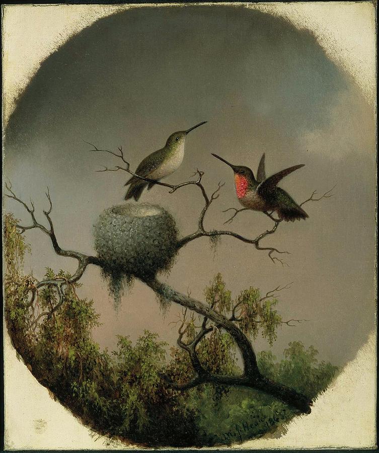 Hummingbirds with Nestl  heade Painting by MotionAge Designs