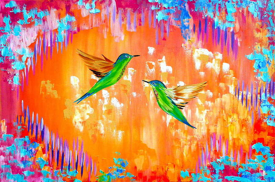 Hummingbirds With Orange Painting By Cathy Jacobs - Fine Art America