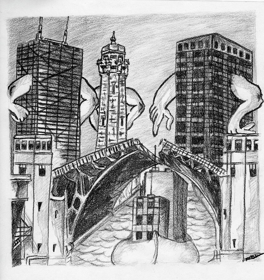 Humor Chicago Landmarks Drawing by Michelle Gilmore