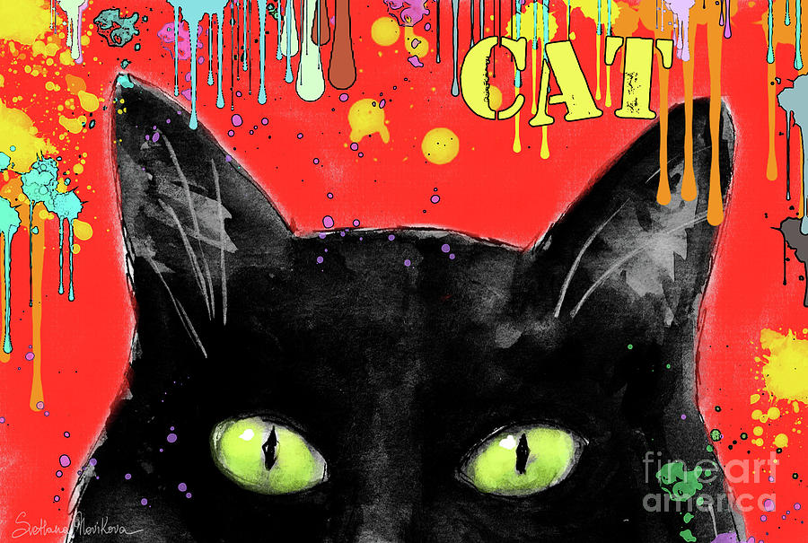 humorous Black cat painting Painting by Svetlana Novikova