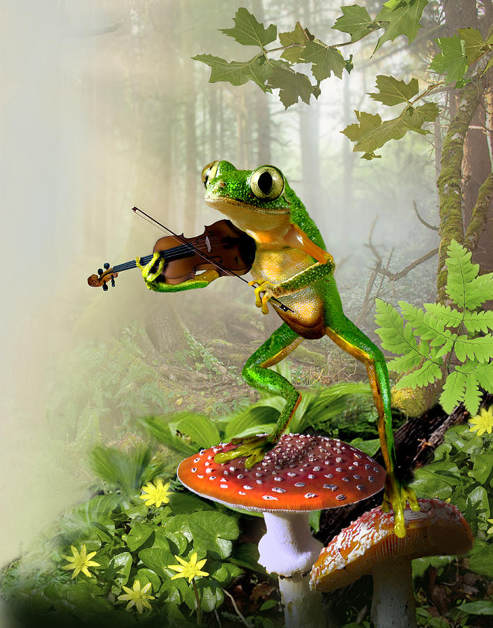 Humorous Tree Frog Playing a Fiddle Painting by Regina Femrite