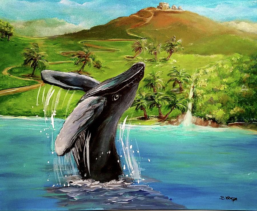 Humpback Whale Breaching at Haleakala Hawaii Painting by Bernadette Krupa