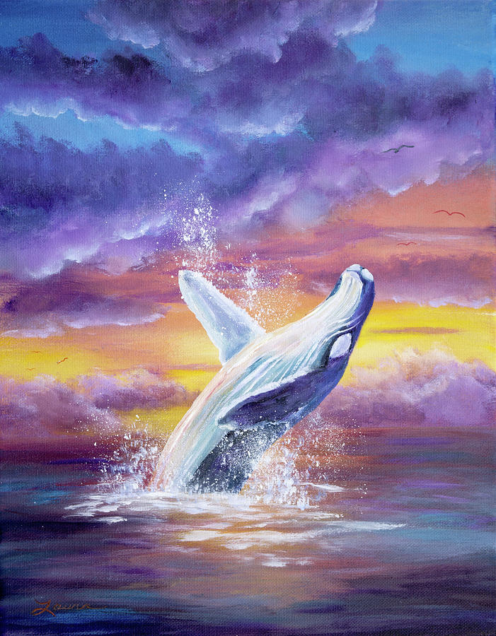 Humpback Whale in Sunset Painting by Laura Iverson
