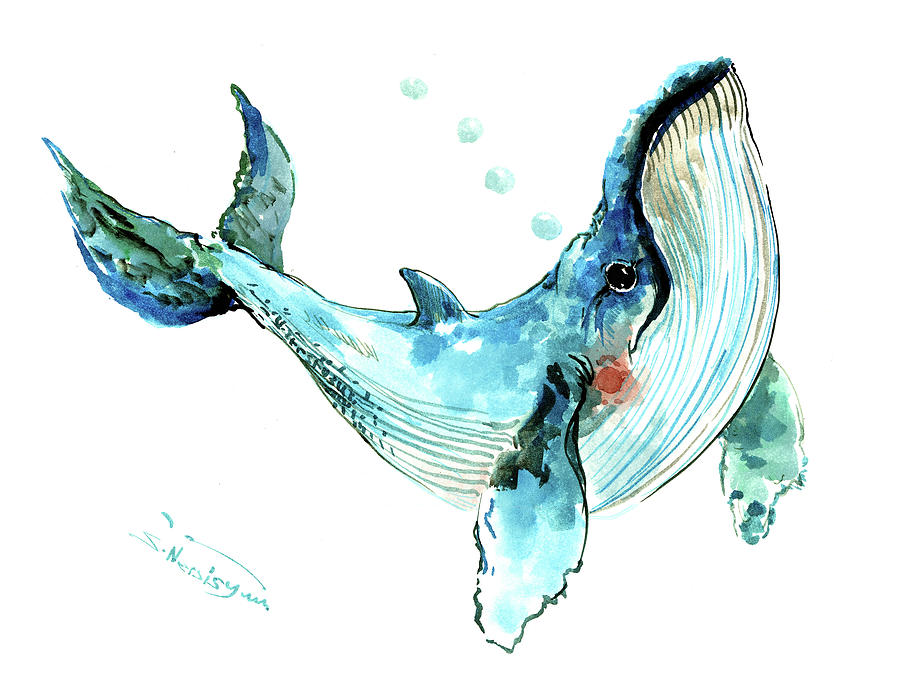 Humpback Whale Nursery Children Artwork Painting by Suren Nersisyan