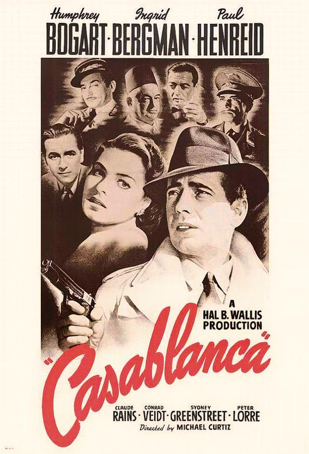 Casablanca Movie Mixed Media - Humphrey Bogard and Ingrid Bergman in Casablanca 1942 by Mountain Dreams