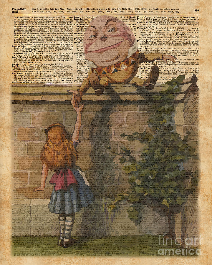 Humpty Dumpty Alice in Wonderland Vintage Dictionary Art. 