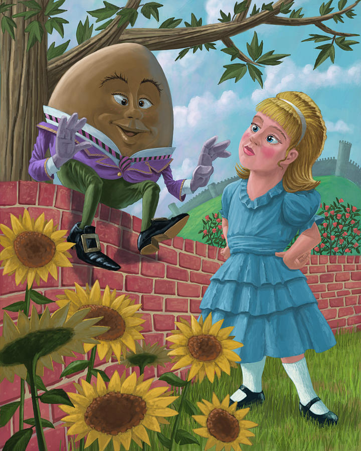 Sunflower Painting - Humpty Dumpty On Wall With Alice by Martin Davey
