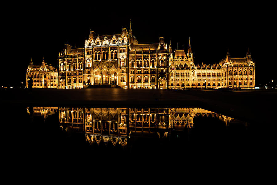 Architecture Photograph - Hungarian Parliament at Night in Budapest by Artur Bogacki