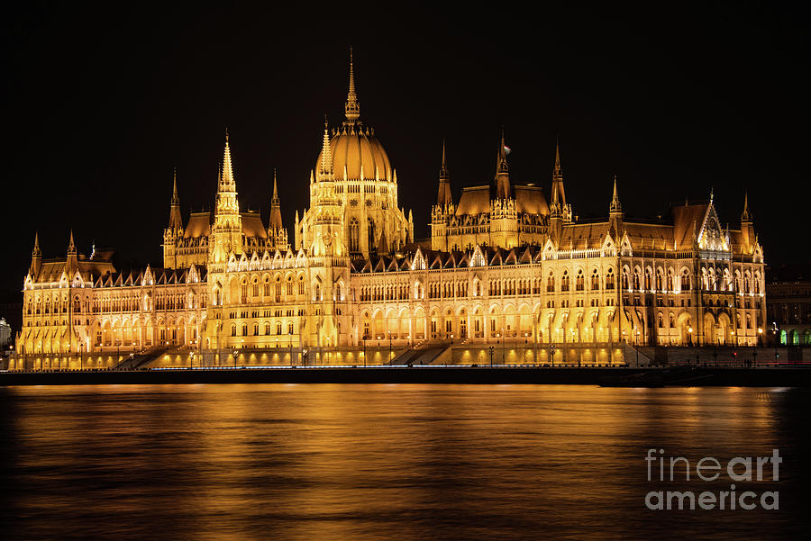 Hungarian Parliament Building After Dark Photograph by Bob Phillips