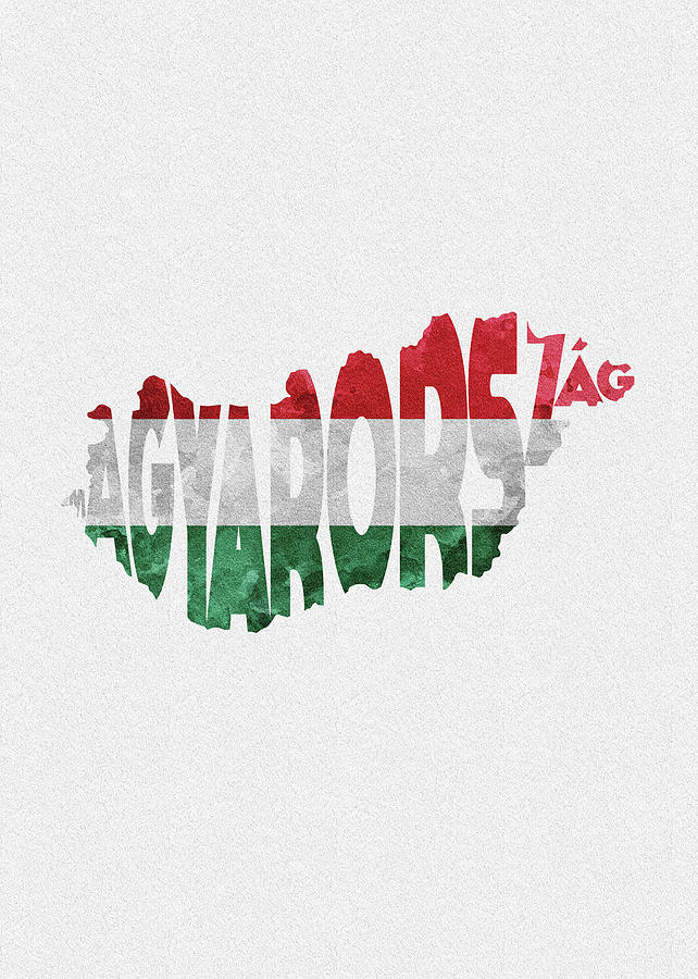 Hungary Typographic Map Flag Digital Art by Inspirowl Design