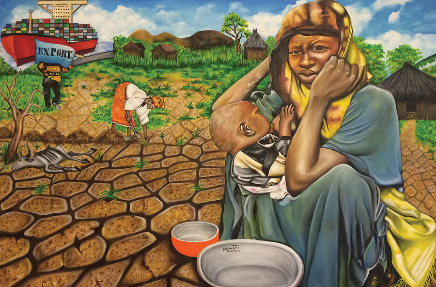 Hunger in the Land of Plenty Painting by O Yemi Tubi